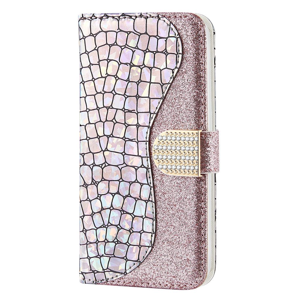 Full Protective Crocodile Texture Glittery Powder Splicing Leather Wallet Case for iPhone 13 Pro 6.1 inch