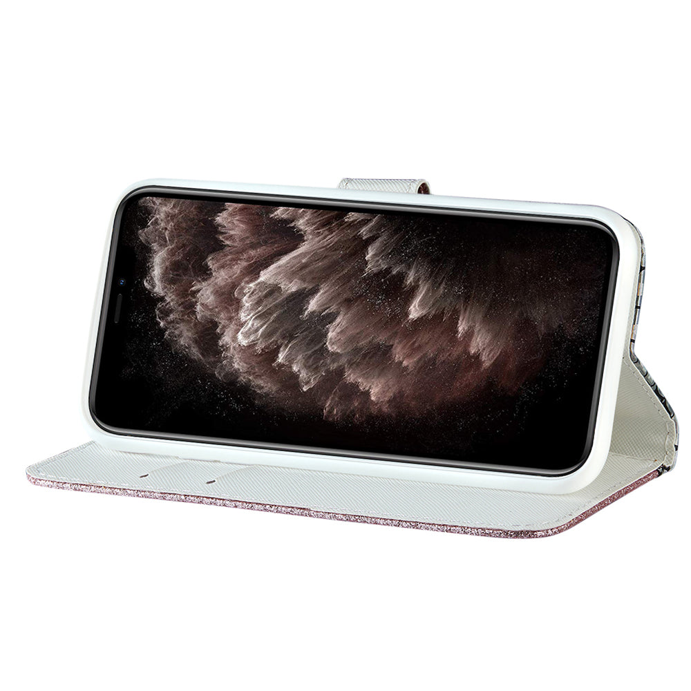 Full Protective Crocodile Texture Glittery Powder Splicing Leather Wallet Case for iPhone 13 Pro 6.1 inch