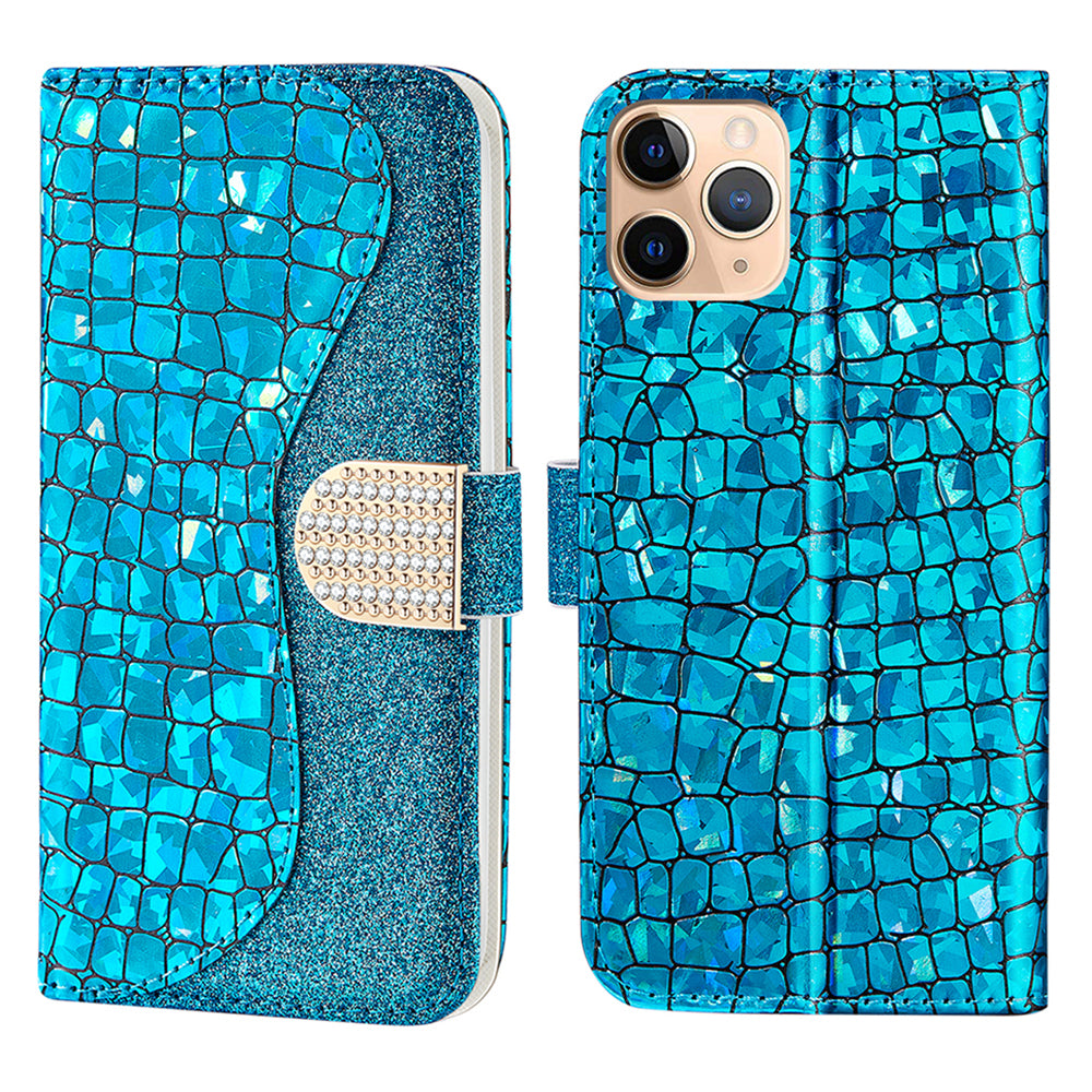 Full Protective Crocodile Texture Glittery Powder Splicing Leather Wallet Case for iPhone 13 Pro 6.1 inch