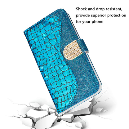 Full Protective Crocodile Texture Glittery Powder Splicing Leather Wallet Case for iPhone 13 Pro 6.1 inch