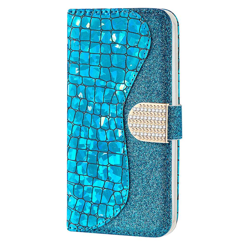 Full Protective Crocodile Texture Glittery Powder Splicing Leather Wallet Case for iPhone 13 Pro 6.1 inch