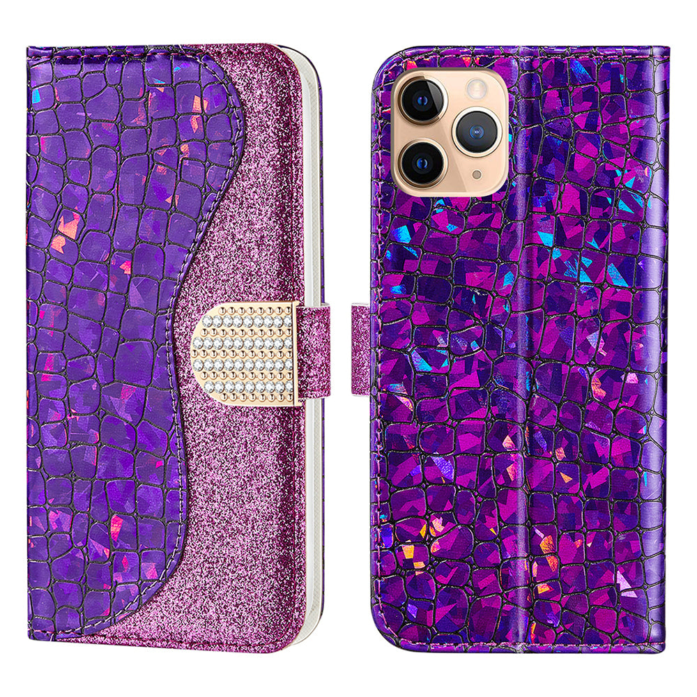 Full Protective Crocodile Texture Glittery Powder Splicing Leather Wallet Case for iPhone 13 Pro 6.1 inch