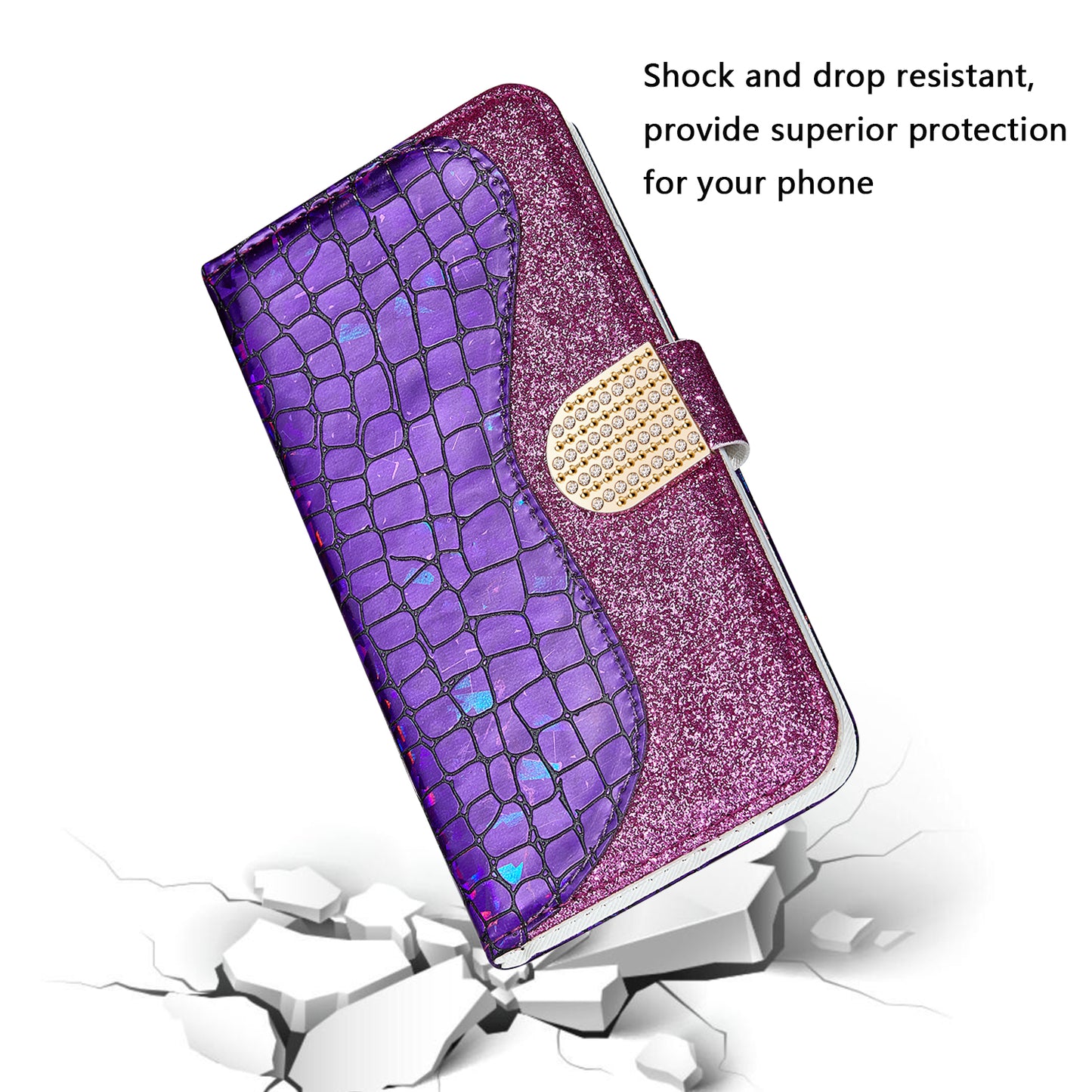 Full Protective Crocodile Texture Glittery Powder Splicing Leather Wallet Case for iPhone 13 Pro 6.1 inch