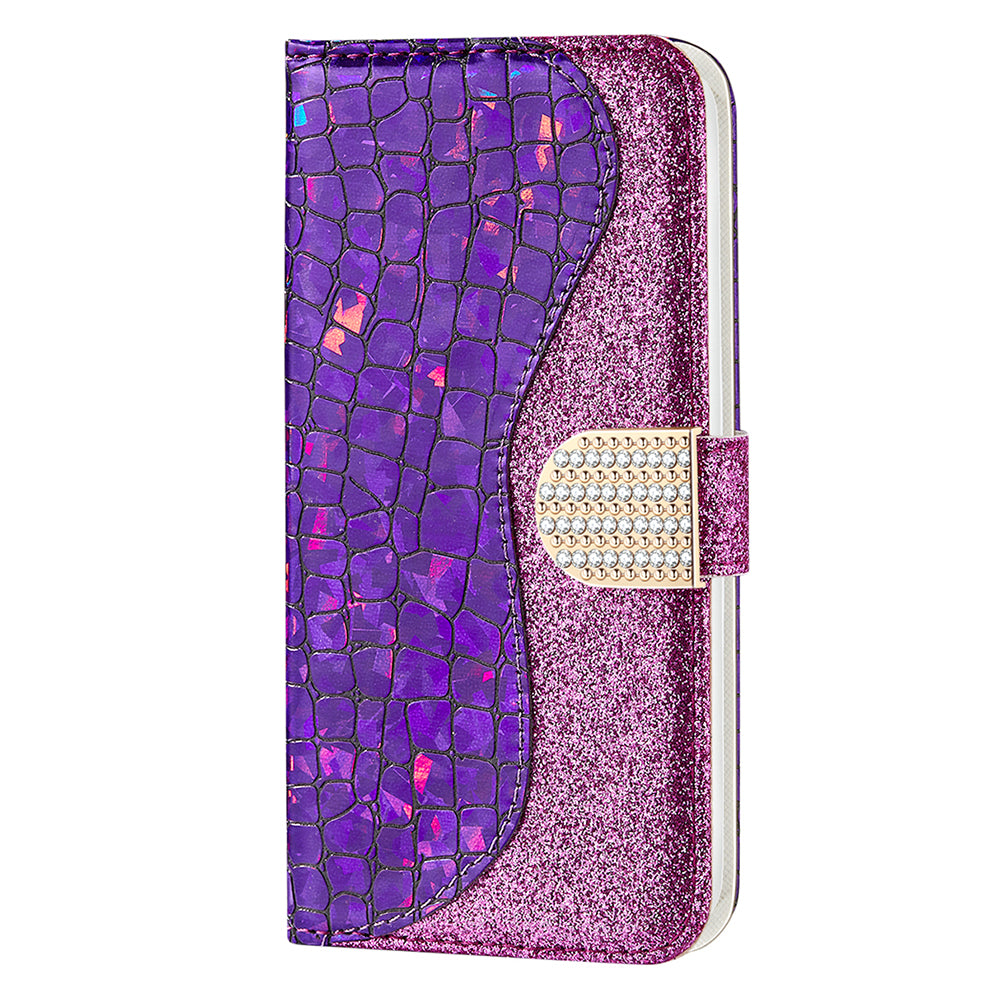 Full Protective Crocodile Texture Glittery Powder Splicing Leather Wallet Case for iPhone 13 Pro 6.1 inch