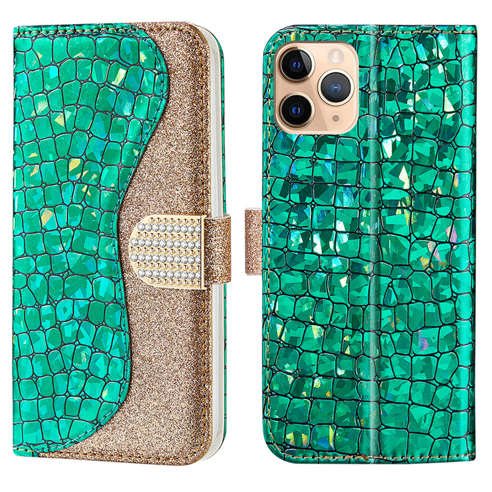 Crocodile Texture Glittery Powder Splicing Leather Wallet Case for iPhone 13 Pro Max 6.7 inch