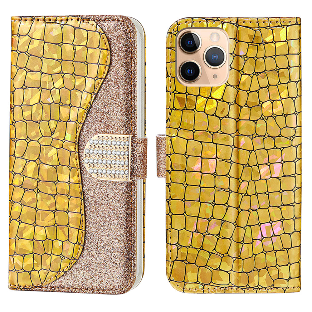 Crocodile Texture Glittery Powder Splicing Leather Wallet Case for iPhone 13 Pro Max 6.7 inch