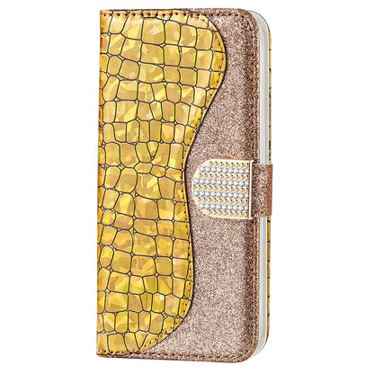 Crocodile Texture Glittery Powder Splicing Leather Wallet Case for iPhone 13 Pro Max 6.7 inch