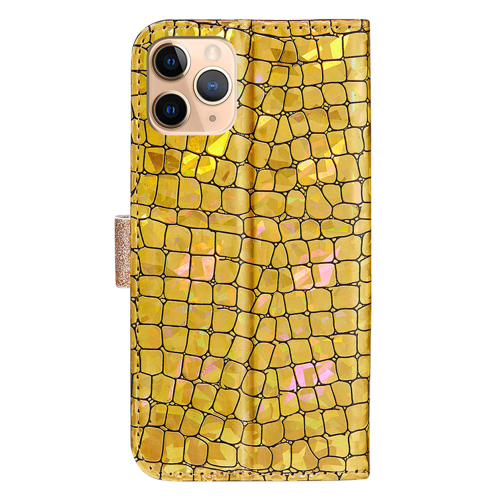 Crocodile Texture Glittery Powder Splicing Leather Wallet Case for iPhone 13 Pro Max 6.7 inch