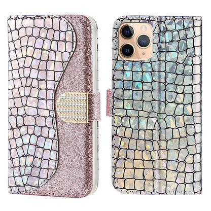 Crocodile Texture Glittery Powder Splicing Leather Wallet Case for iPhone 13 Pro Max 6.7 inch
