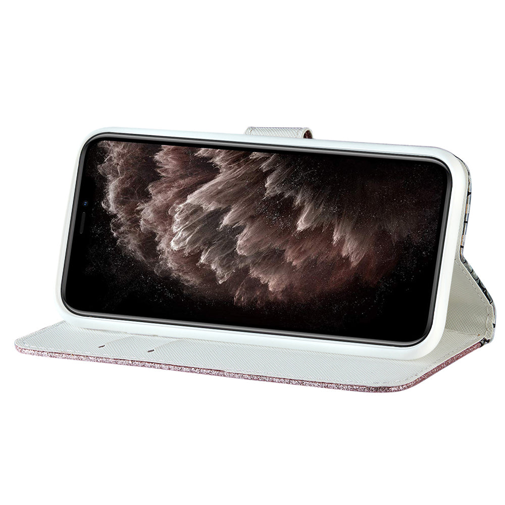 Crocodile Texture Glittery Powder Splicing Leather Wallet Case for iPhone 13 Pro Max 6.7 inch