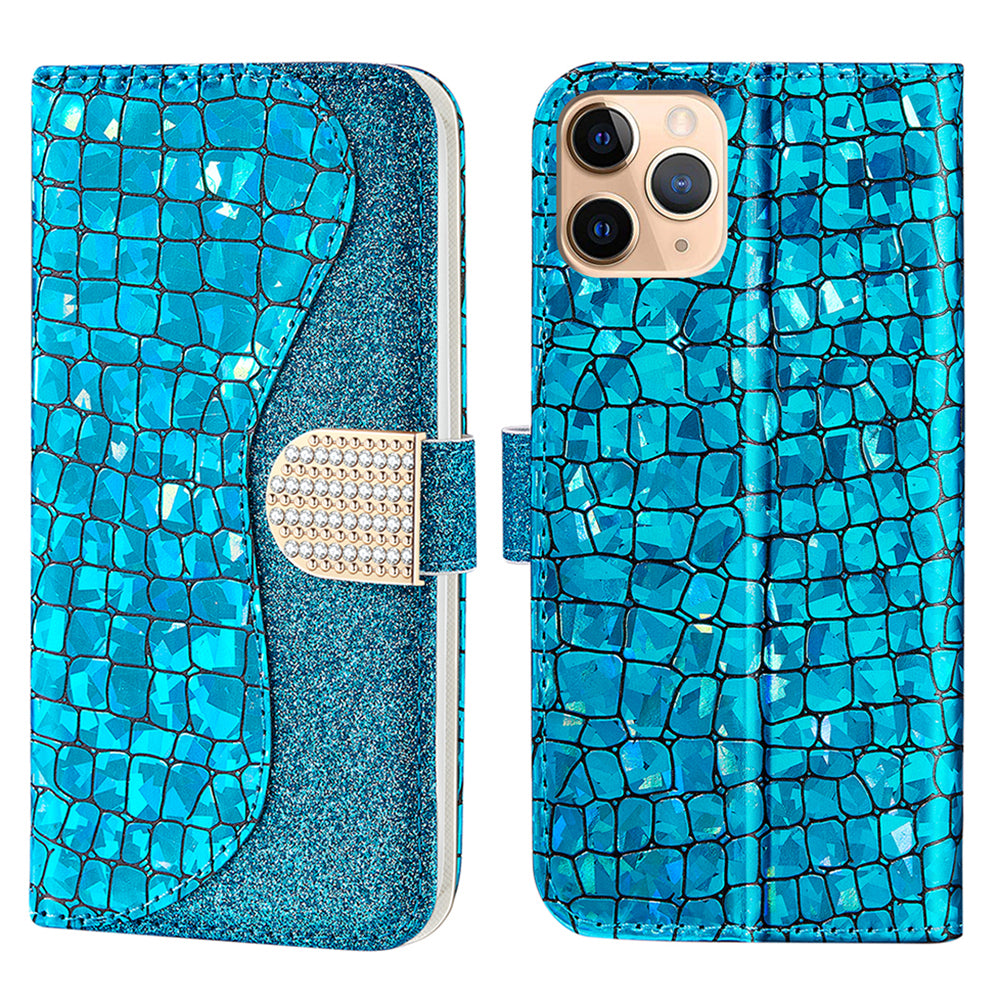 Crocodile Texture Glittery Powder Splicing Leather Wallet Case for iPhone 13 Pro Max 6.7 inch