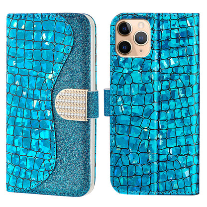 Crocodile Texture Glittery Powder Splicing Leather Wallet Case for iPhone 13 Pro Max 6.7 inch