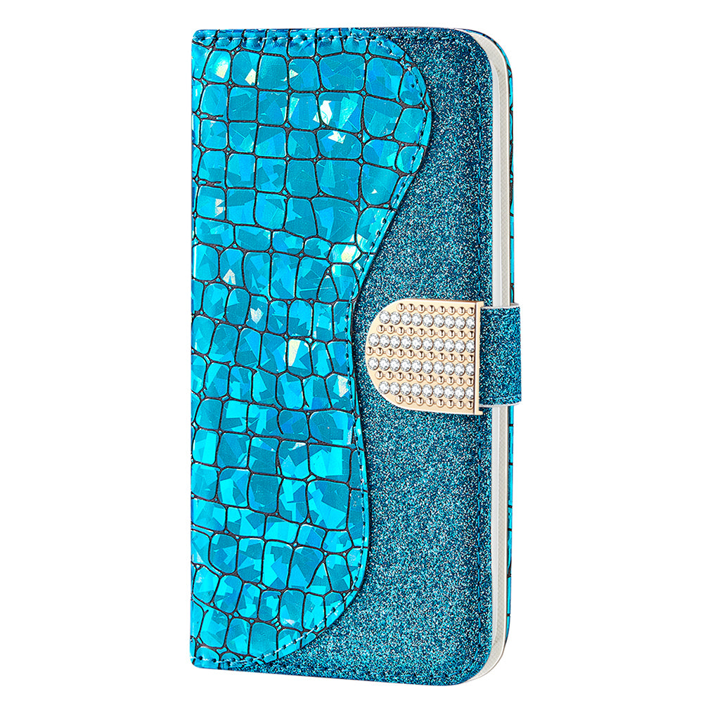 Crocodile Texture Glittery Powder Splicing Leather Wallet Case for iPhone 13 Pro Max 6.7 inch