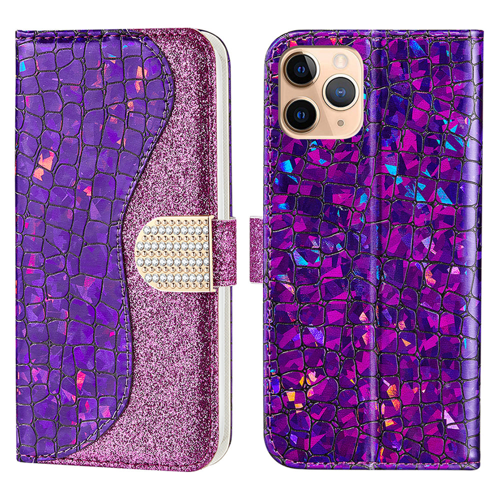 Crocodile Texture Glittery Powder Splicing Leather Wallet Case for iPhone 13 Pro Max 6.7 inch