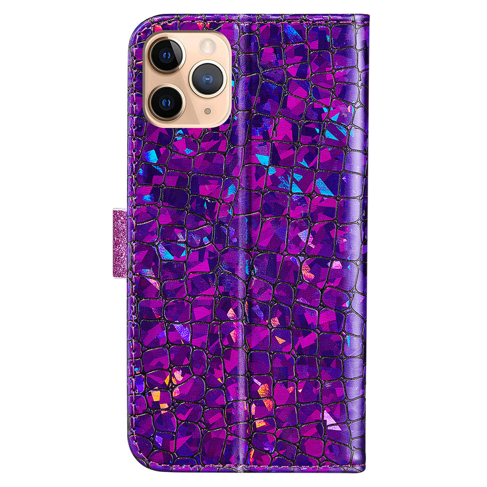 Crocodile Texture Glittery Powder Splicing Leather Wallet Case for iPhone 13 Pro Max 6.7 inch