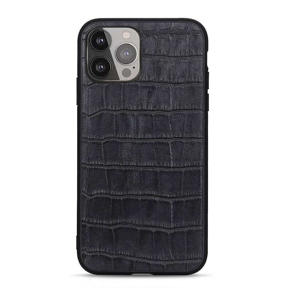 Crocodile Skin Scratch-proof Genuine Leather Coated PC + TPU Combo Phone Back Case for iPhone 13 Pro Max 6.7 inch