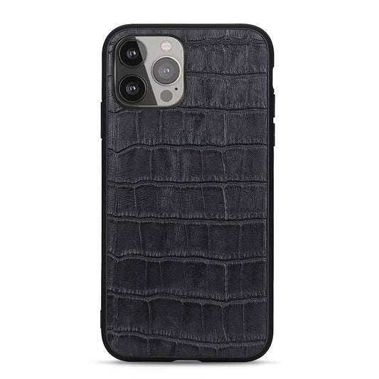 Crocodile Skin Scratch-proof Genuine Leather Coated PC + TPU Combo Phone Back Case for iPhone 13 Pro Max 6.7 inch
