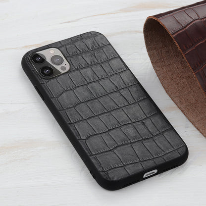 Crocodile Skin Scratch-proof Genuine Leather Coated PC + TPU Combo Phone Back Case for iPhone 13 Pro Max 6.7 inch
