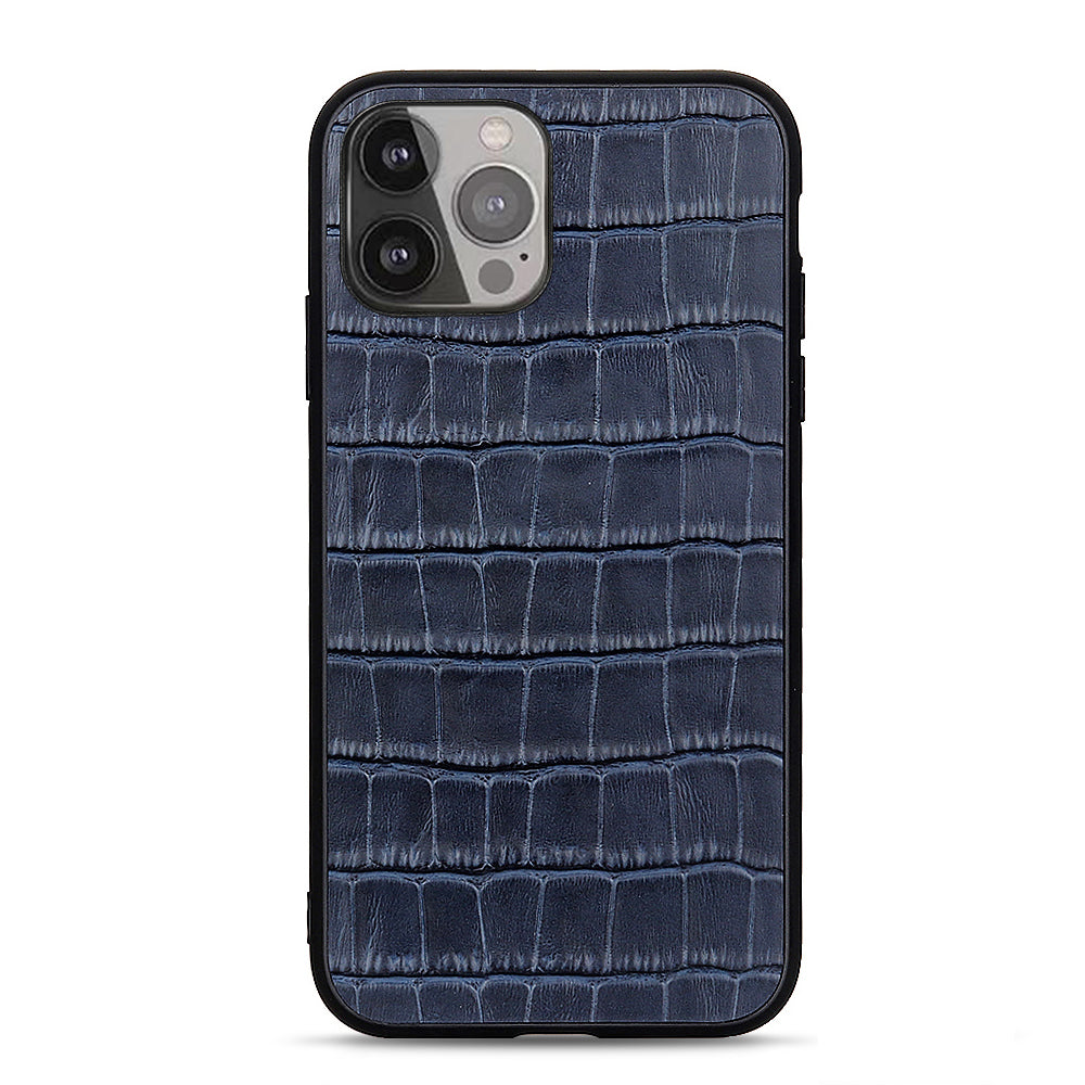 Crocodile Skin Scratch-proof Genuine Leather Coated PC + TPU Combo Phone Back Case for iPhone 13 Pro Max 6.7 inch