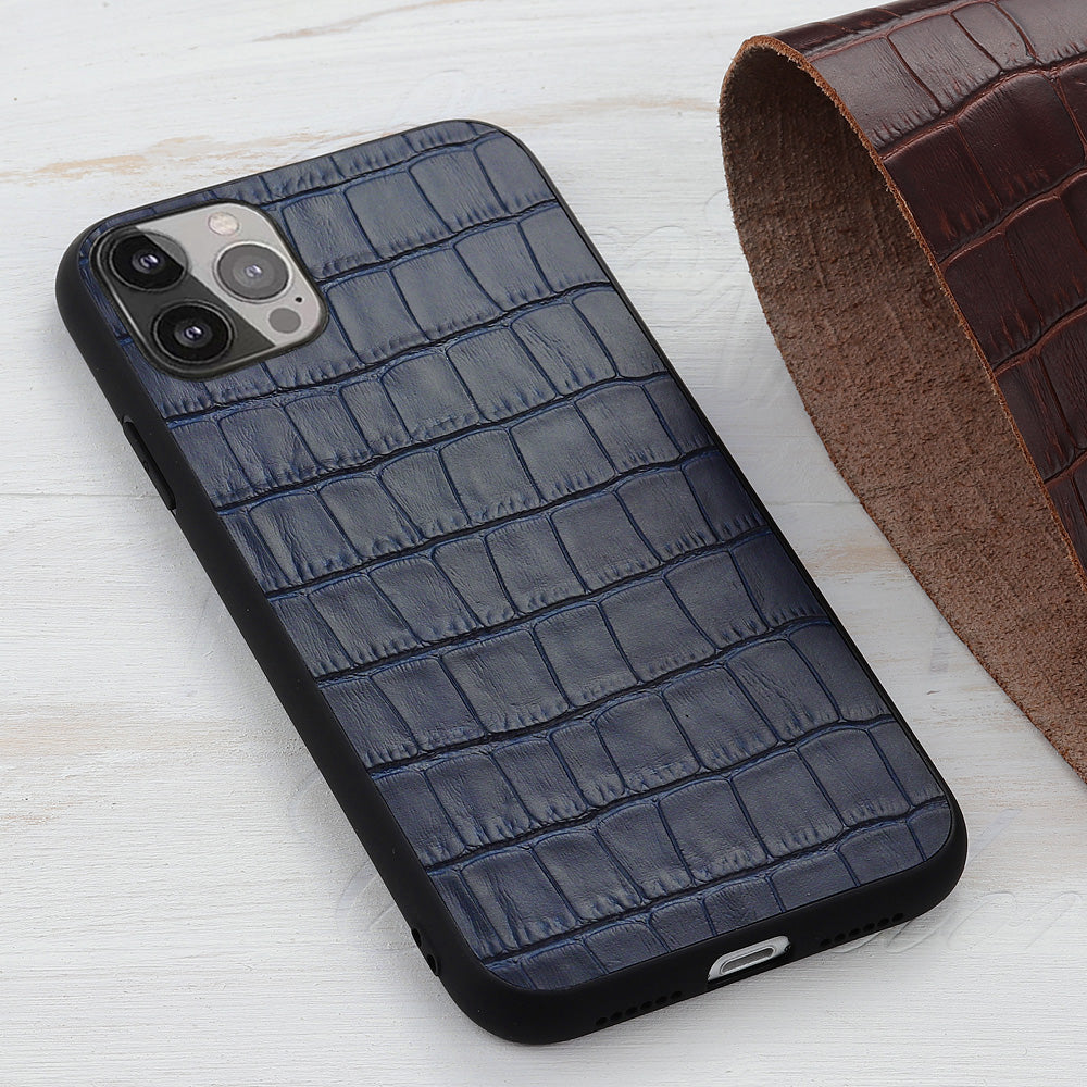 Crocodile Skin Scratch-proof Genuine Leather Coated PC + TPU Combo Phone Back Case for iPhone 13 Pro Max 6.7 inch
