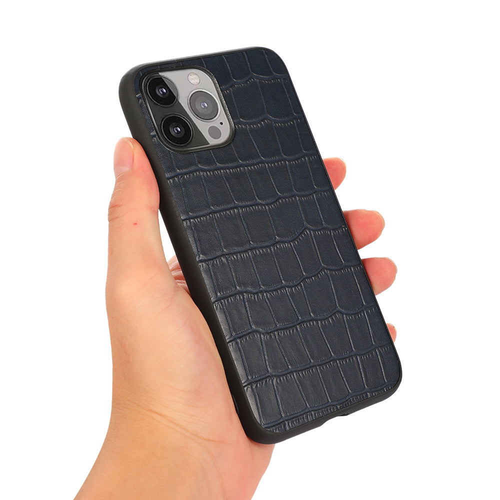 Crocodile Skin Scratch-proof Genuine Leather Coated PC + TPU Combo Phone Back Case for iPhone 13 Pro Max 6.7 inch