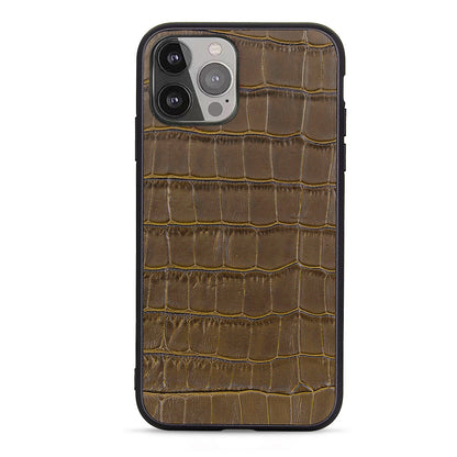 Crocodile Skin Scratch-proof Genuine Leather Coated PC + TPU Combo Phone Back Case for iPhone 13 Pro Max 6.7 inch