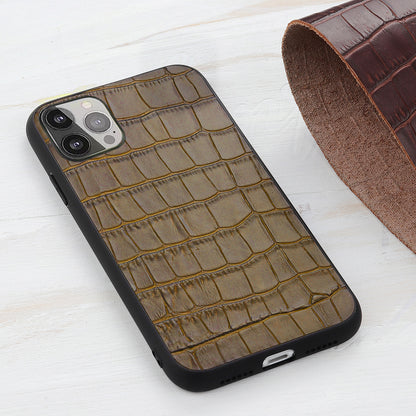 Crocodile Skin Scratch-proof Genuine Leather Coated PC + TPU Combo Phone Back Case for iPhone 13 Pro Max 6.7 inch