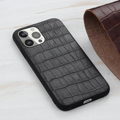 Crocodile Skin Anti-fall Genuine Leather Coated PC + TPU Combo Phone Back Case for iPhone 13 Pro 6.1 inch