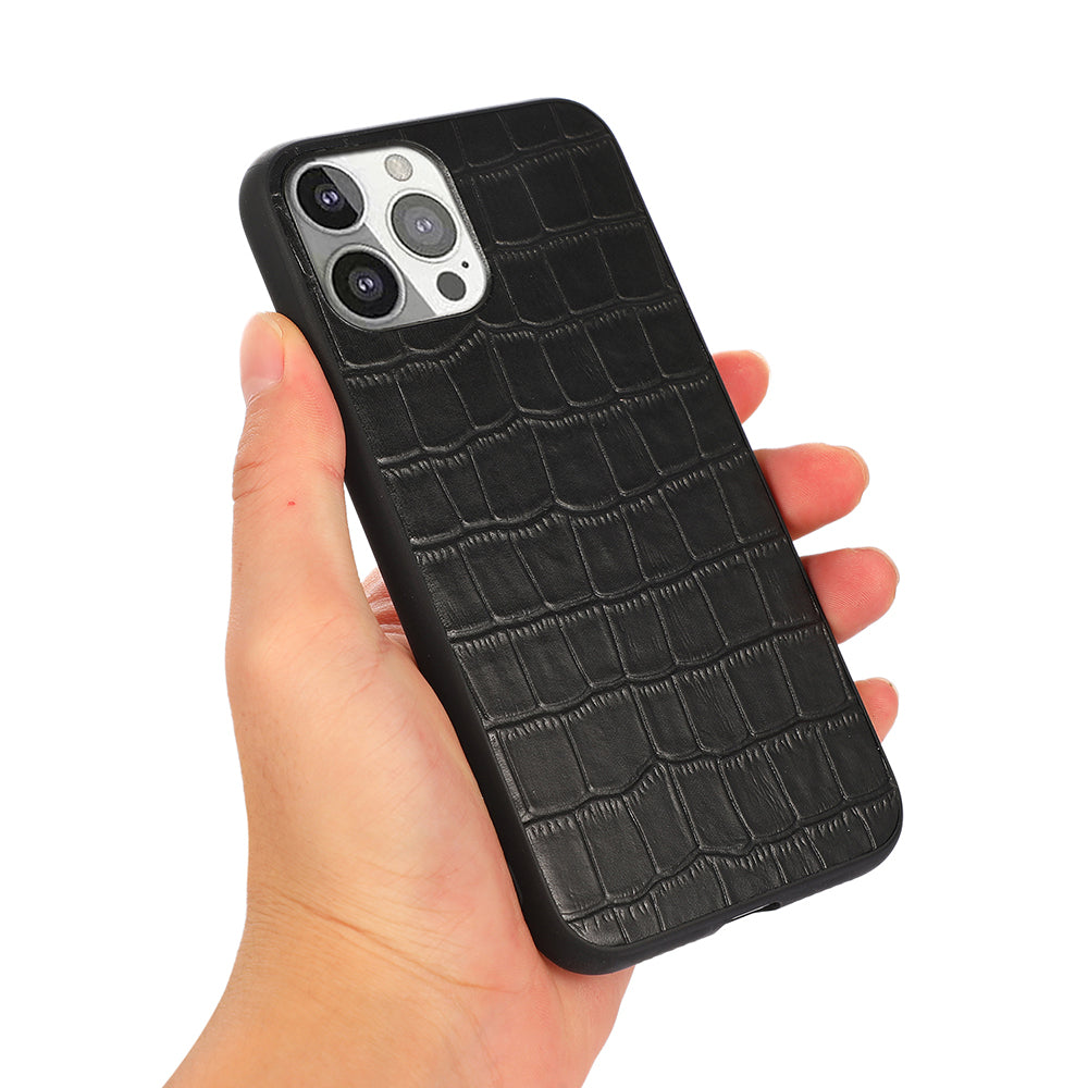 Crocodile Skin Anti-fall Genuine Leather Coated PC + TPU Combo Phone Back Case for iPhone 13 Pro 6.1 inch