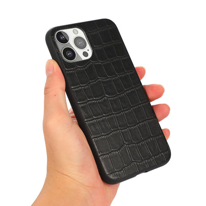 Crocodile Skin Anti-fall Genuine Leather Coated PC + TPU Combo Phone Back Case for iPhone 13 Pro 6.1 inch