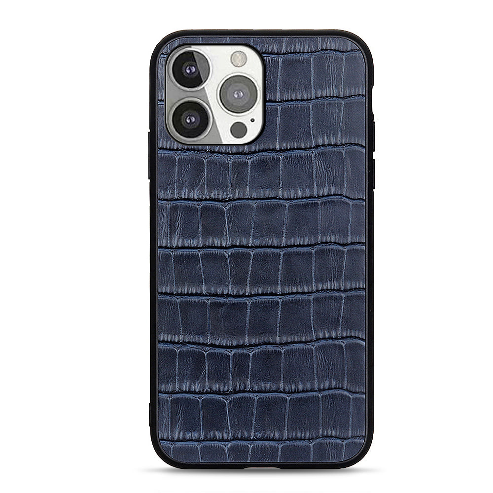 Crocodile Skin Anti-fall Genuine Leather Coated PC + TPU Combo Phone Back Case for iPhone 13 Pro 6.1 inch