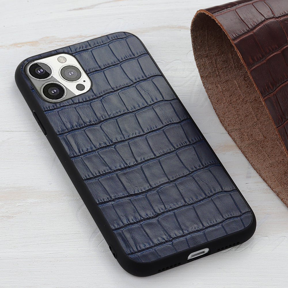 Crocodile Skin Anti-fall Genuine Leather Coated PC + TPU Combo Phone Back Case for iPhone 13 Pro 6.1 inch