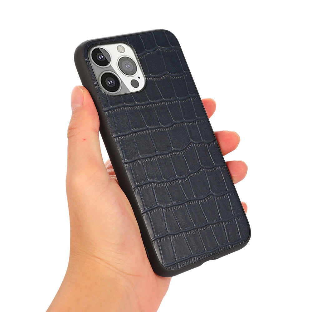 Crocodile Skin Anti-fall Genuine Leather Coated PC + TPU Combo Phone Back Case for iPhone 13 Pro 6.1 inch