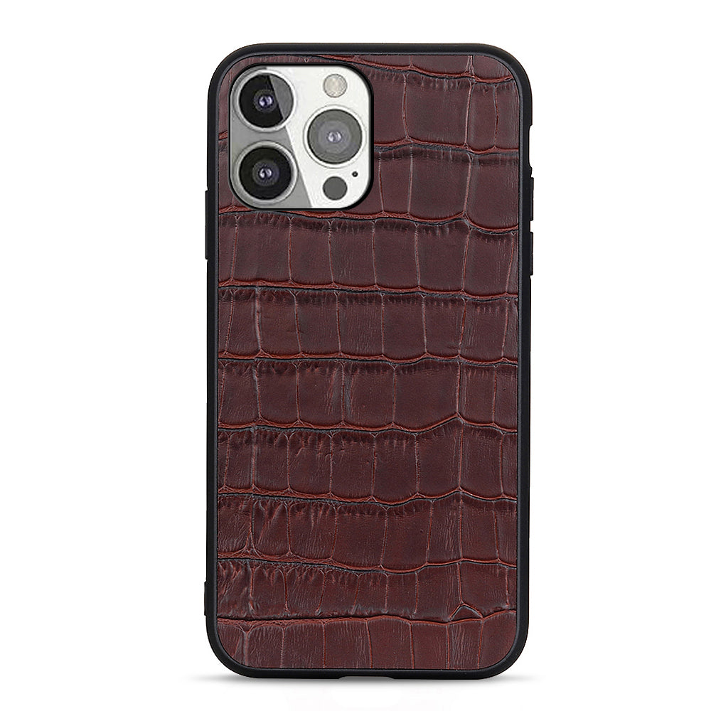 Crocodile Skin Anti-fall Genuine Leather Coated PC + TPU Combo Phone Back Case for iPhone 13 Pro 6.1 inch