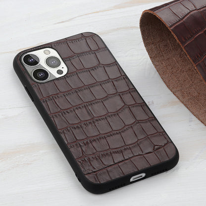 Crocodile Skin Anti-fall Genuine Leather Coated PC + TPU Combo Phone Back Case for iPhone 13 Pro 6.1 inch