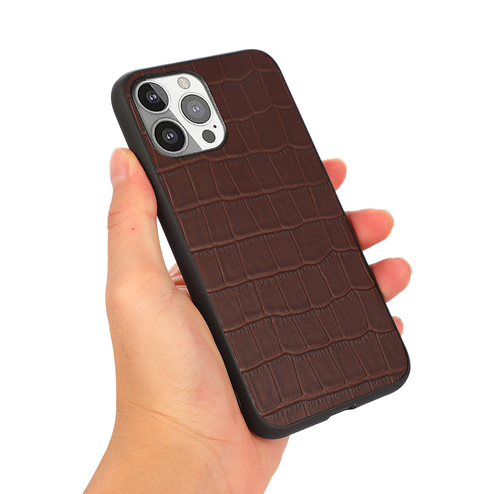 Crocodile Skin Anti-fall Genuine Leather Coated PC + TPU Combo Phone Back Case for iPhone 13 Pro 6.1 inch