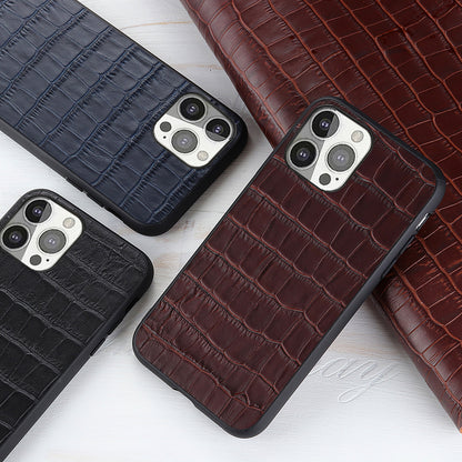 Crocodile Skin Anti-fall Genuine Leather Coated PC + TPU Combo Phone Back Case for iPhone 13 Pro 6.1 inch
