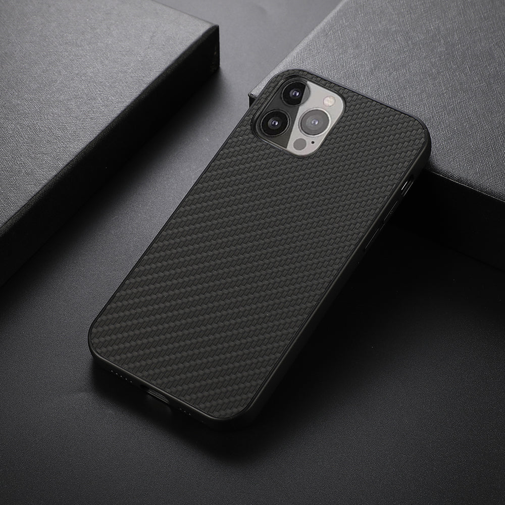 Carbon Fiber Texture Leather Phone Back Cover for iPhone 13 Pro Max 6.7 inch