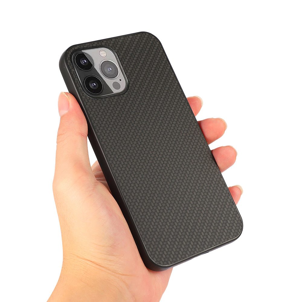 Carbon Fiber Texture Leather Phone Back Cover for iPhone 13 Pro Max 6.7 inch