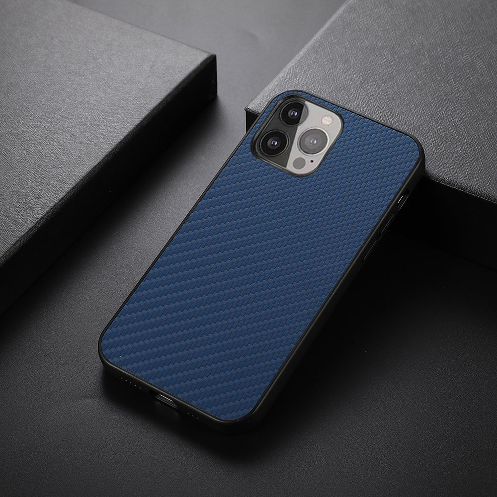 Carbon Fiber Texture Leather Phone Back Cover for iPhone 13 Pro Max 6.7 inch