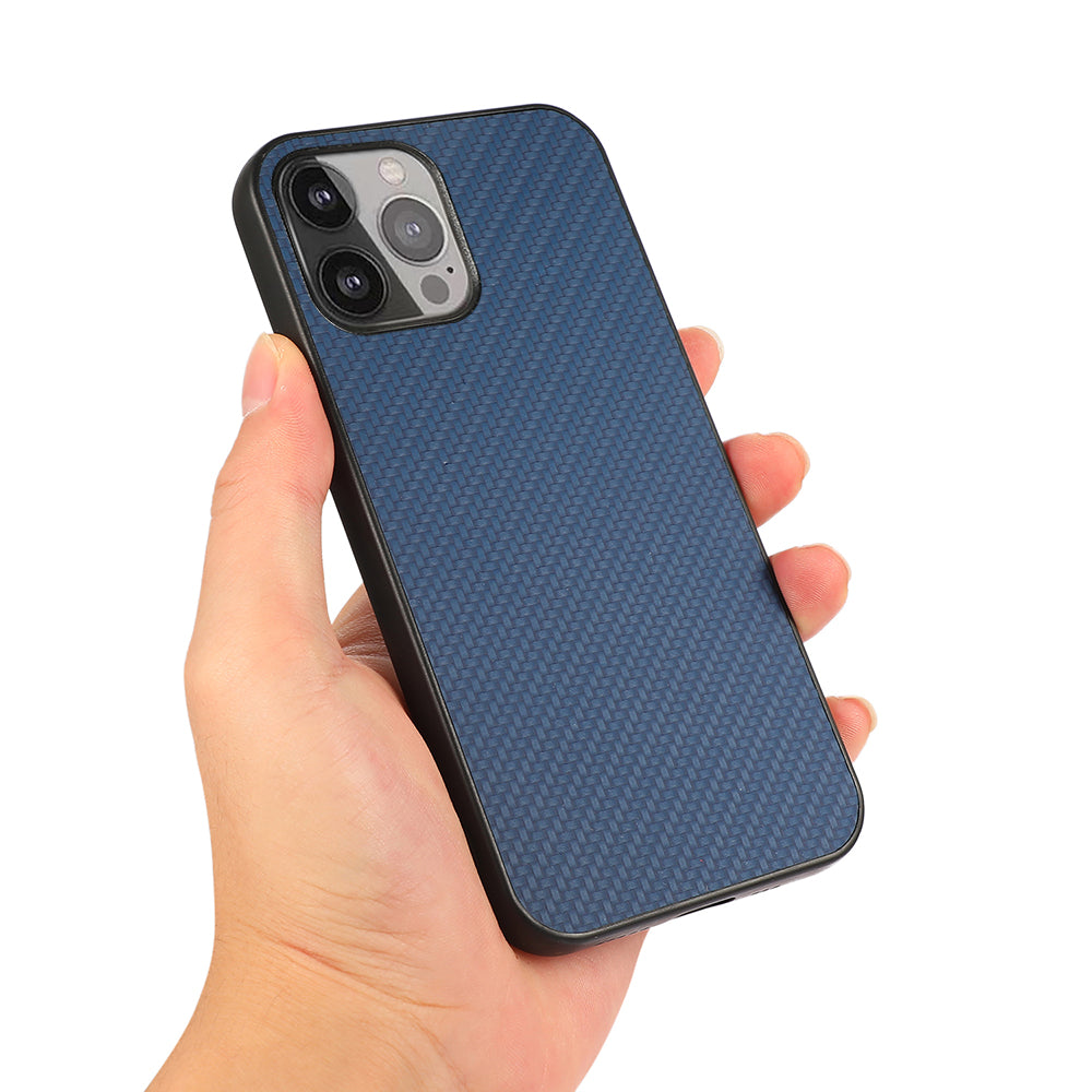 Carbon Fiber Texture Leather Phone Back Cover for iPhone 13 Pro Max 6.7 inch