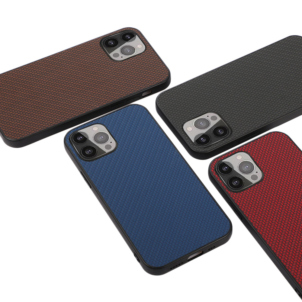 Carbon Fiber Texture Leather Phone Back Cover for iPhone 13 Pro Max 6.7 inch