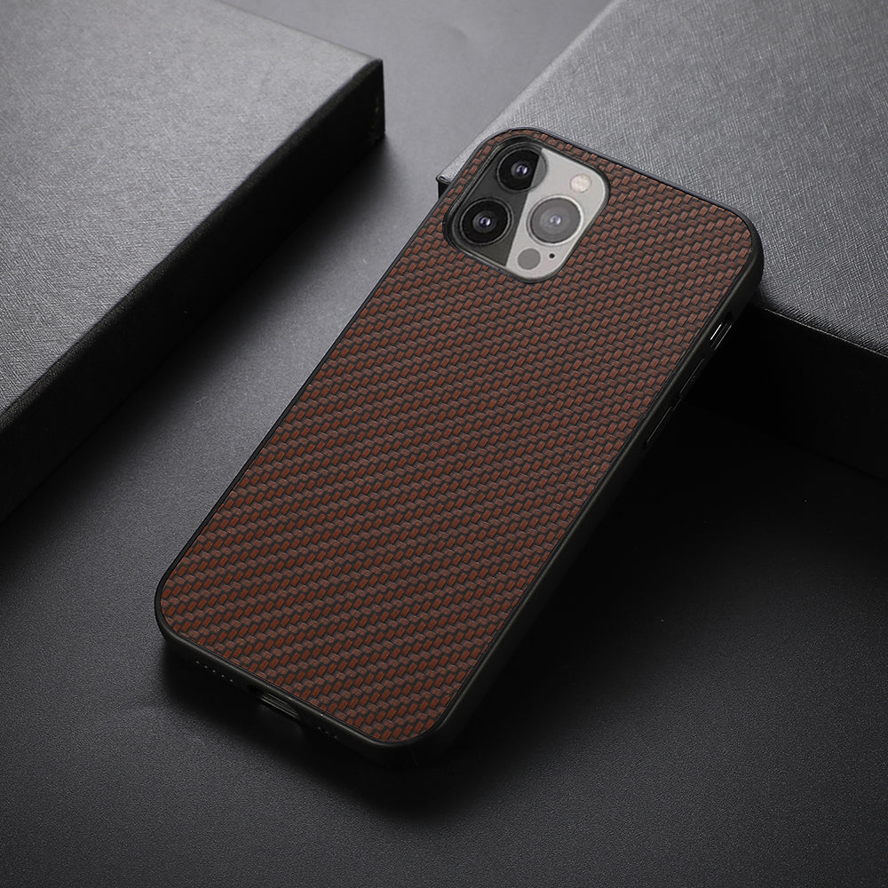 Carbon Fiber Texture Leather Phone Back Cover for iPhone 13 Pro Max 6.7 inch