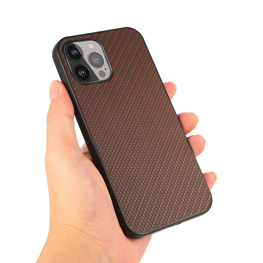 Carbon Fiber Texture Leather Phone Back Cover for iPhone 13 Pro Max 6.7 inch