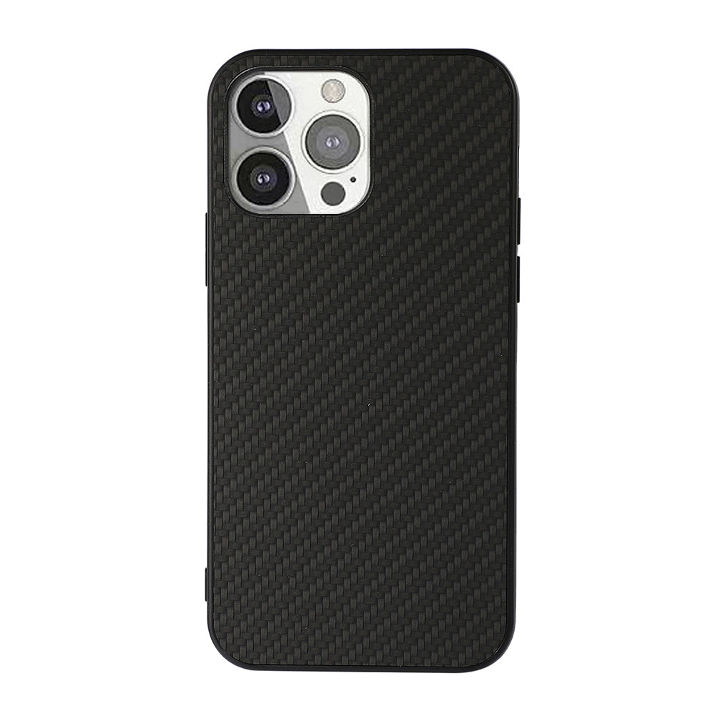 Full Protective Carbon Fiber Texture Leather Phone Back Cover for iPhone 13 Pro 6.1 inch