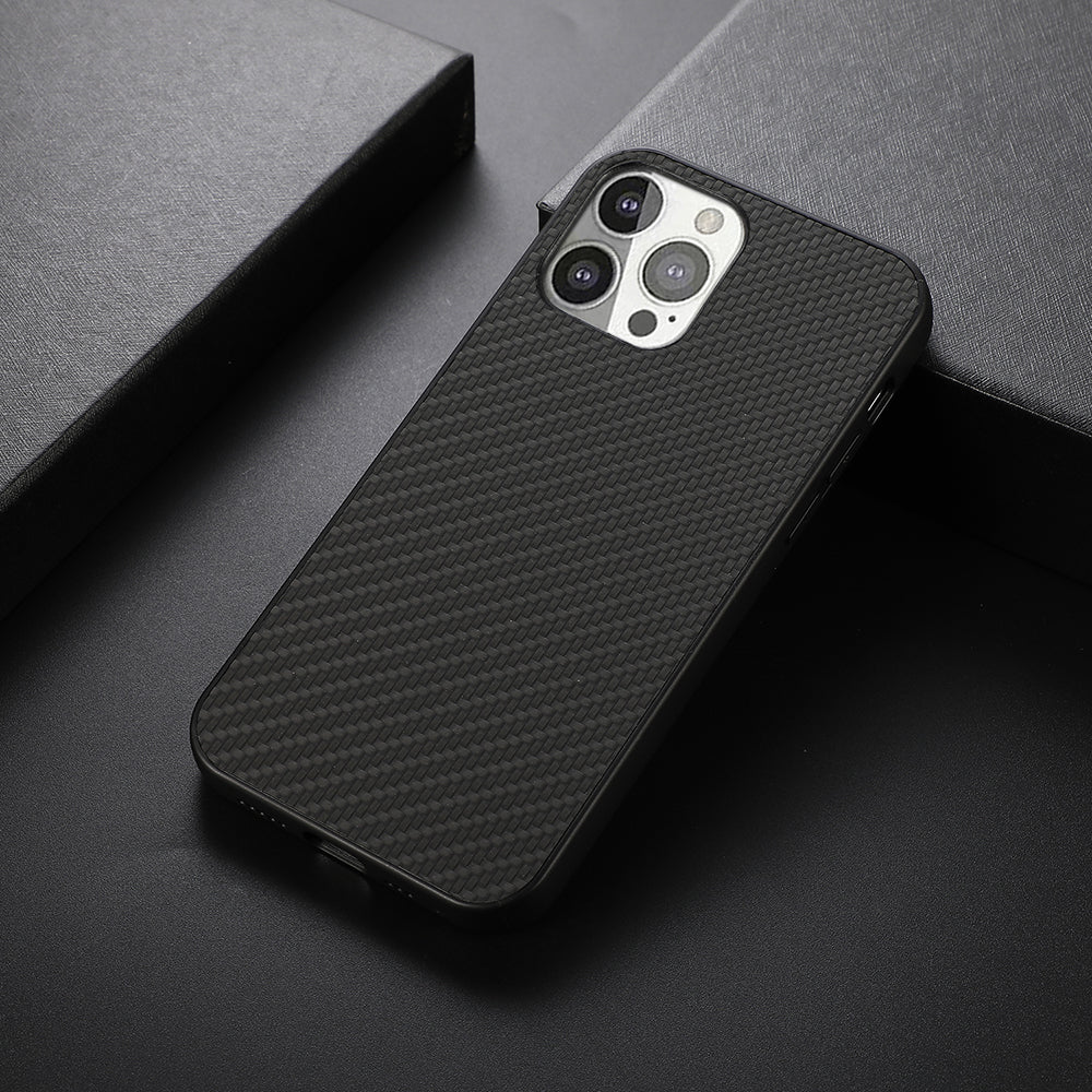 Full Protective Carbon Fiber Texture Leather Phone Back Cover for iPhone 13 Pro 6.1 inch