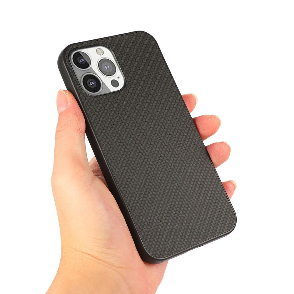 Full Protective Carbon Fiber Texture Leather Phone Back Cover for iPhone 13 Pro 6.1 inch