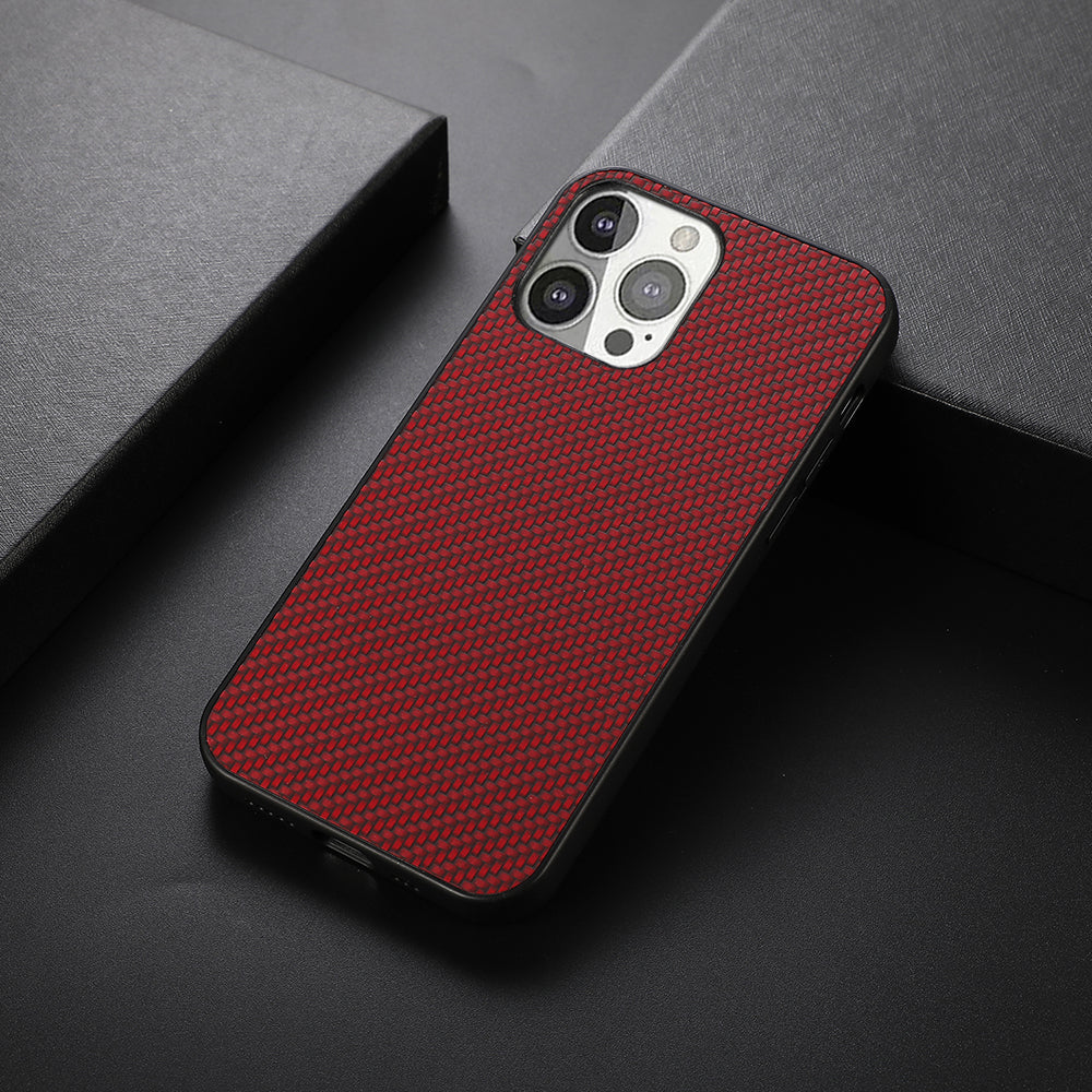 Full Protective Carbon Fiber Texture Leather Phone Back Cover for iPhone 13 Pro 6.1 inch