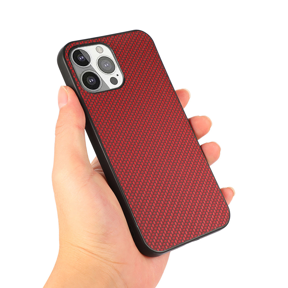 Full Protective Carbon Fiber Texture Leather Phone Back Cover for iPhone 13 Pro 6.1 inch