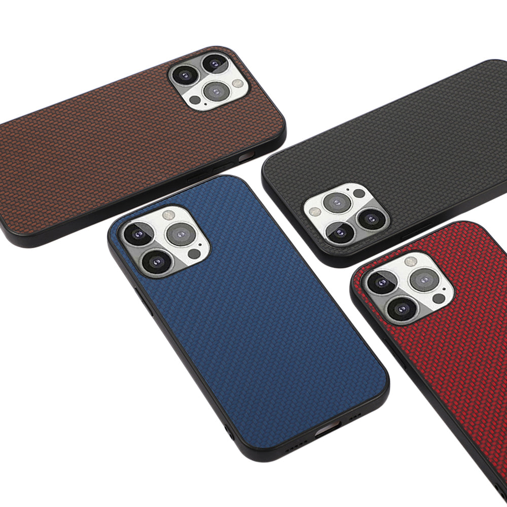 Full Protective Carbon Fiber Texture Leather Phone Back Cover for iPhone 13 Pro 6.1 inch